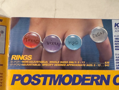 Sample Sale:  Postmodern Candy Ring, Clear Acrylic Prototype, "Play," Non-Adjustable size, 6.5