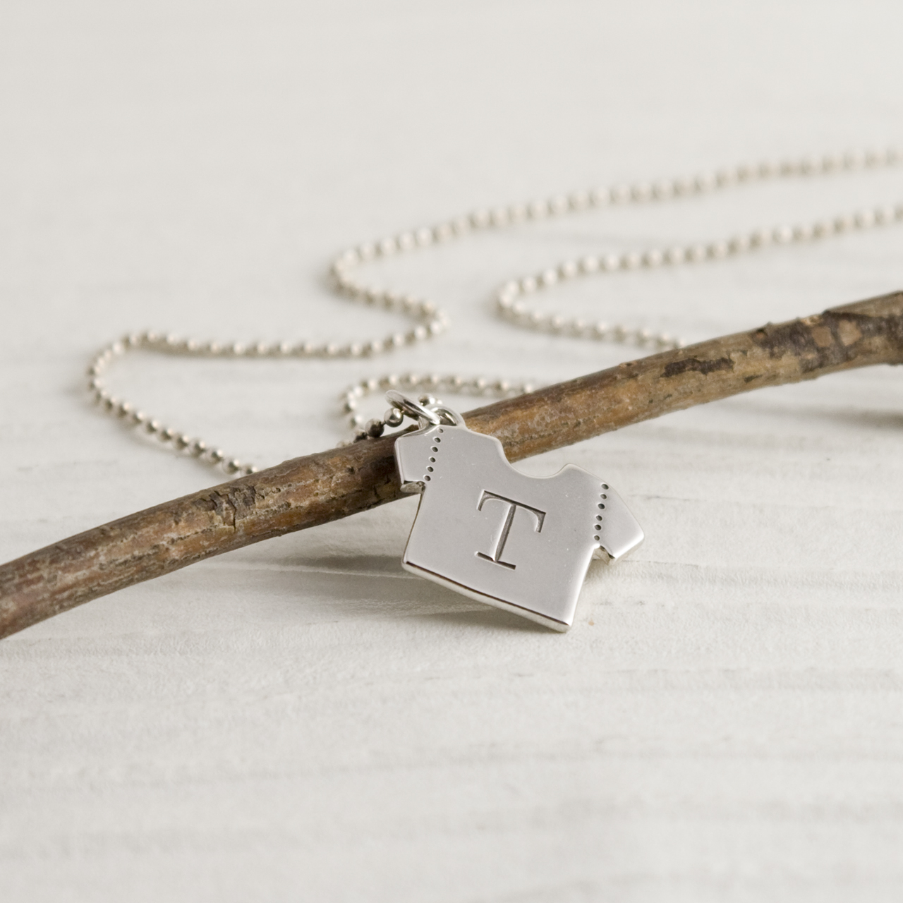 Customized Tee Shirt Necklace Sterling Silver Design