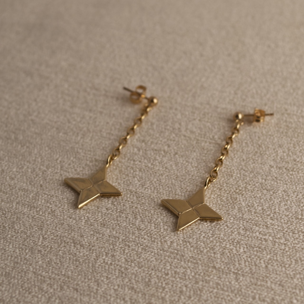 Gold Vermeil Origami Shuriken Ninja Star Earrings Sterling