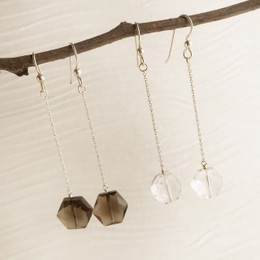 CLEARANCE! Clear or Smokey Quartz Hexagon Single Drop Earrings--50% OFF