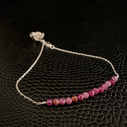 Faceted Ruby Bracelet with Handcrafted Mini Rose