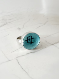 Sample Sale:  Postmodern Candy Ring, Blue, "Haha" (mother) PROTOTYPE, Non-Adjustable size, 7.5