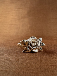 Small Rose with Leaves Ring, Size 7