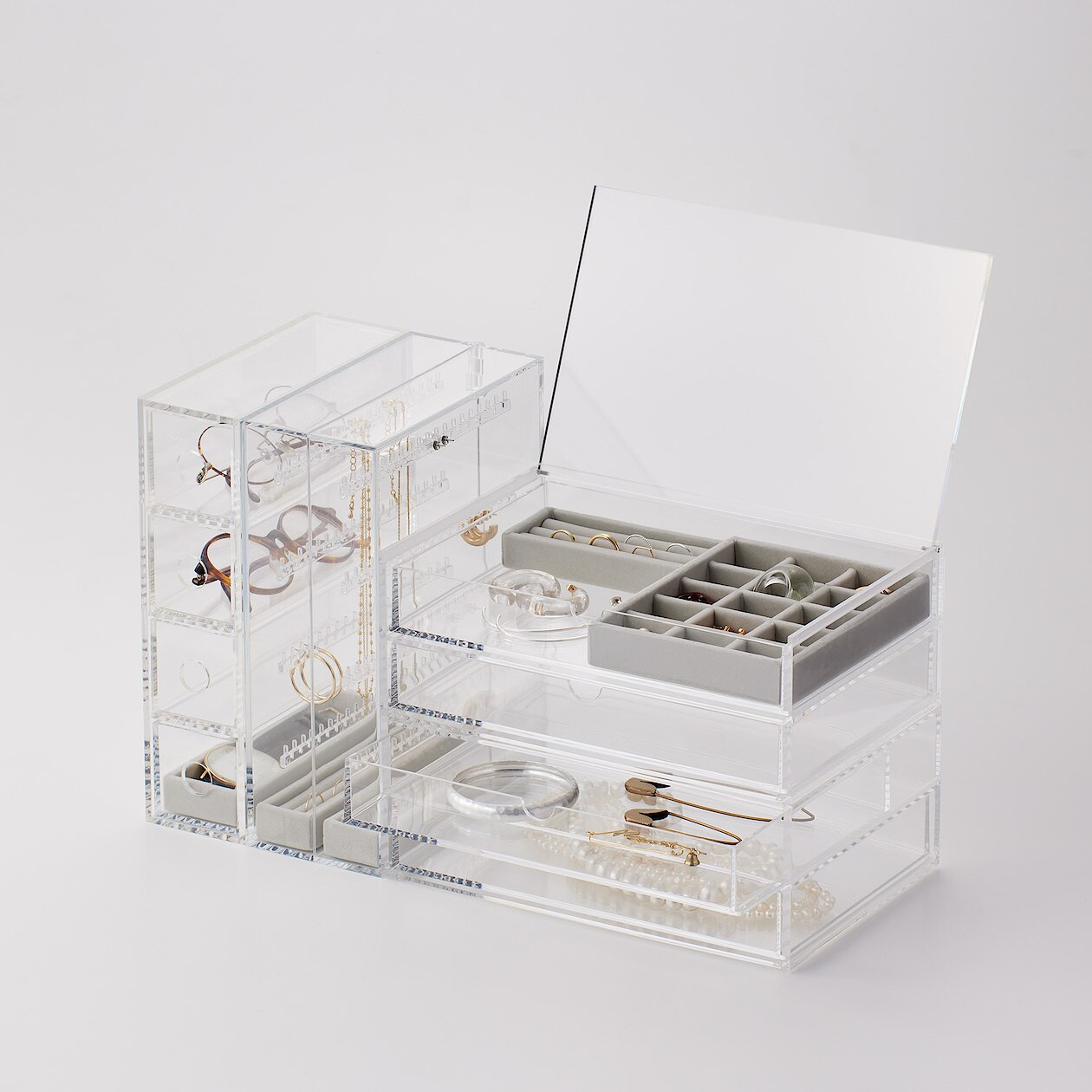 2 livelli Organizer trucchi con coperchio, Pratico portatrucchi per cosmetici, Contenitore porta trucchi trasparente per il bagno, Organizer Make Up