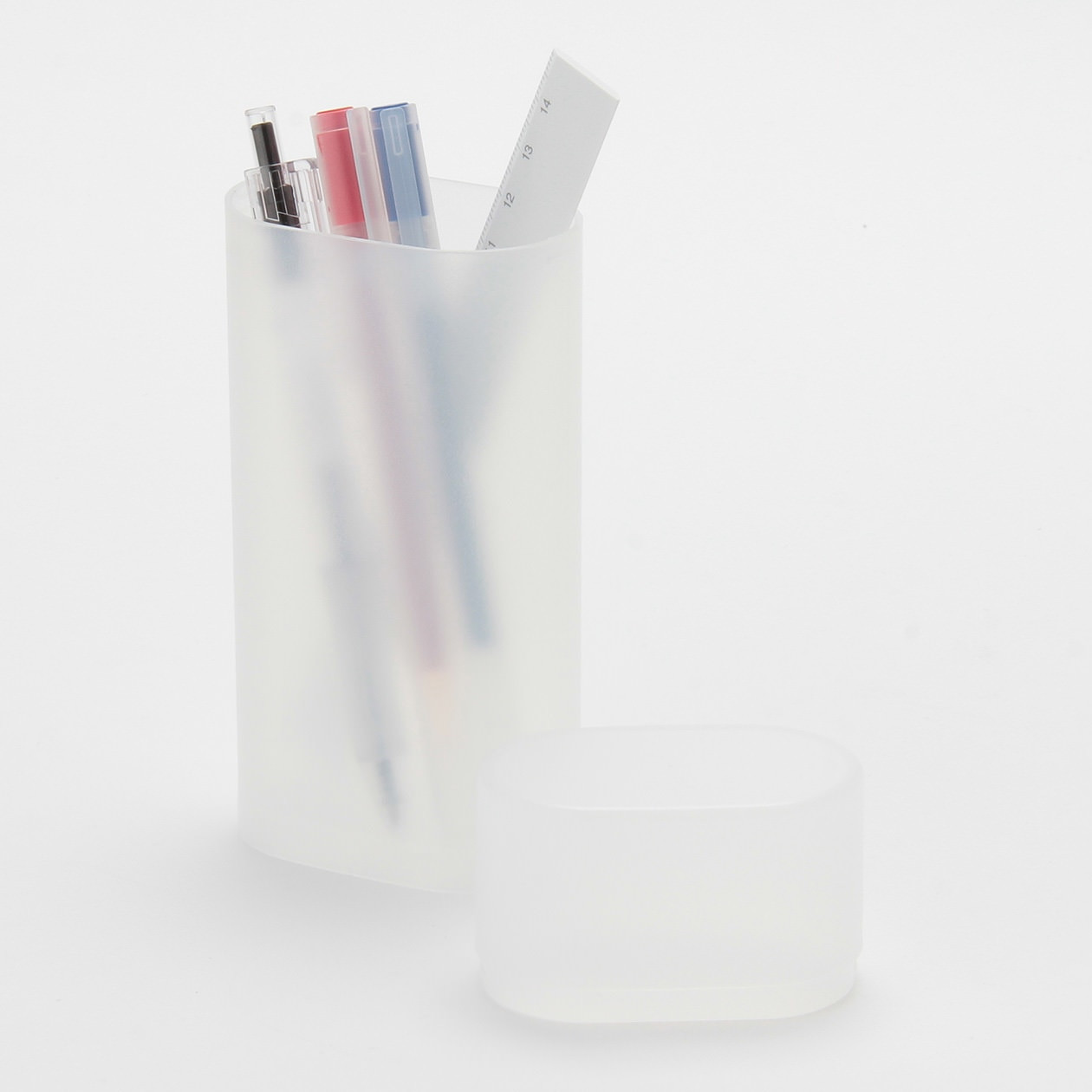 MUJI Astuccio Portapenne In Polipropilene Grande - Bianco Trasparente, 18,4 X 6,4 X 2,5 Cm, Capacità 12 Penne, Design Minimalista