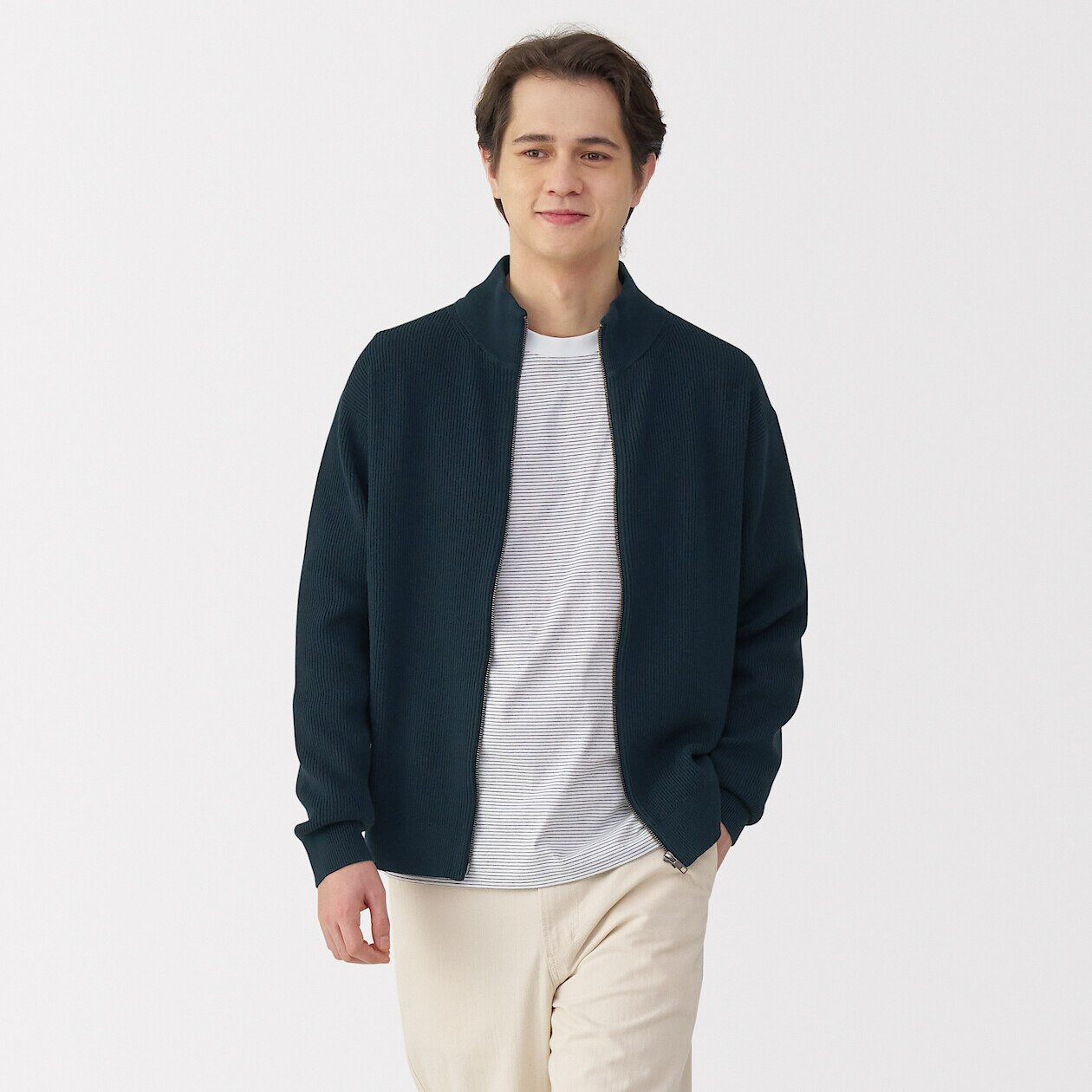 Cardigan da uomo a costine con zip MUJI