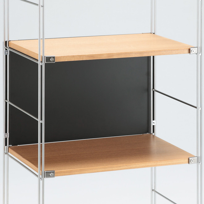Pannello poseriore grigio scuro per scaffalature in metallo stretto