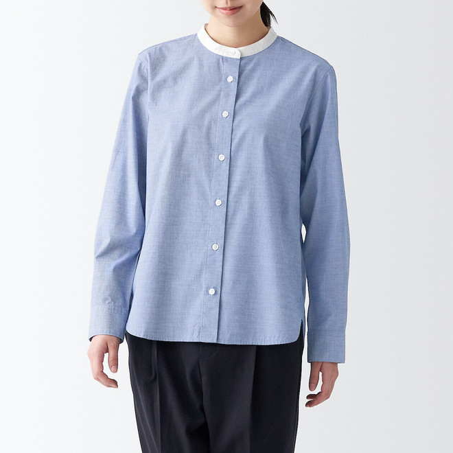 Camicia in cotone con colletto alla coreana 16336.