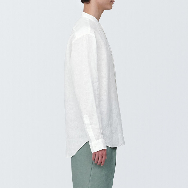 Camicia da uomo a maniche lunghe con colletto alla coreana in lino lavato