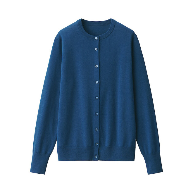 Cardigan in lana a maglia fine con collo rotondo per donna