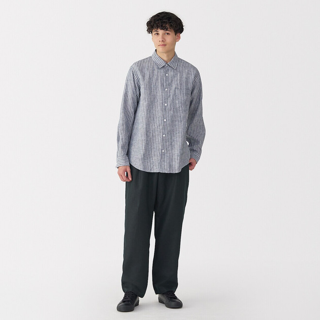 Pantaloni a gamba dritta con pieghe mix canapa da uomo
