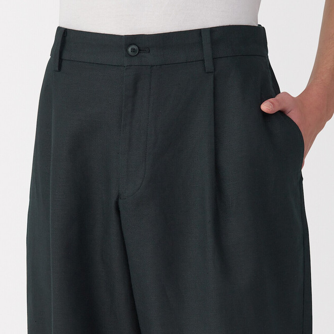 Pantaloni a gamba dritta con pieghe mix canapa da uomo