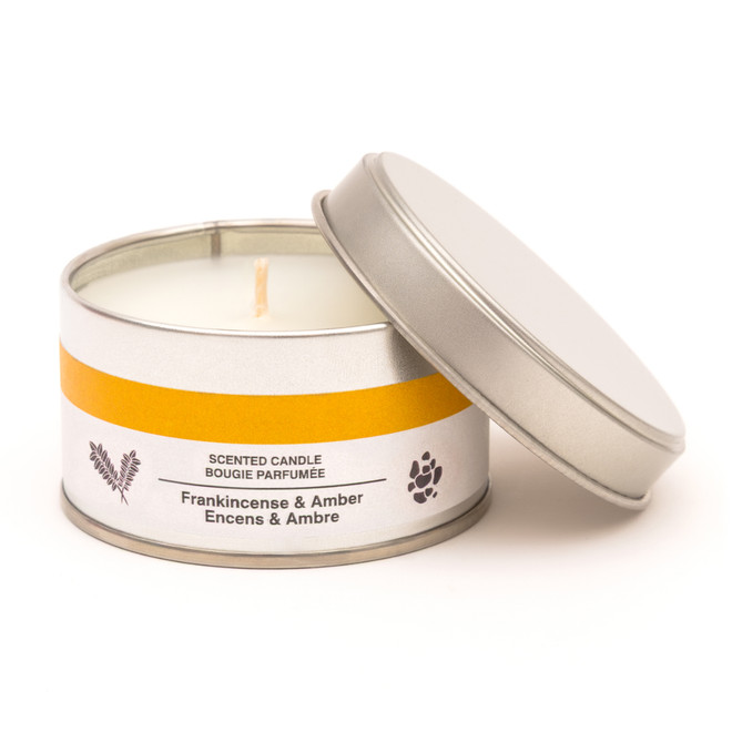 Candela in latta all`incenso e all`ambra