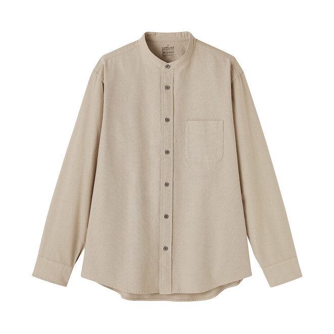 Camicia in Oxford lavata con colletto alla coreana da uomo