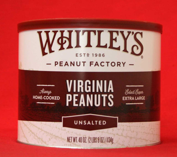 Whitley's -  Unsalted Virginia Peanuts - 40 oz. Tin