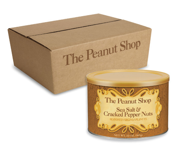 The Peanut Shop of Williamsburg - Sea Salt and Cracked Pepper Nuts - Six 32 oz. Tins - Price Includes Shipping