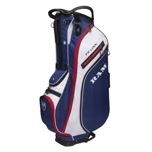 Ram Golf FX-LOCK Stand Bag with 14-Way Silent Lock-In Divider Top, 8 Pockets, Dual Strap, EVA Hip Pad & Auto-Deploy Stand — Lightweight 7.4 lb Carry Bag for Men & Women