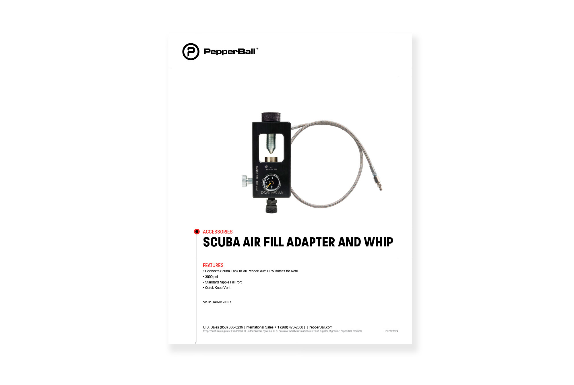 SCUBA Air Fill Adapter and Whip