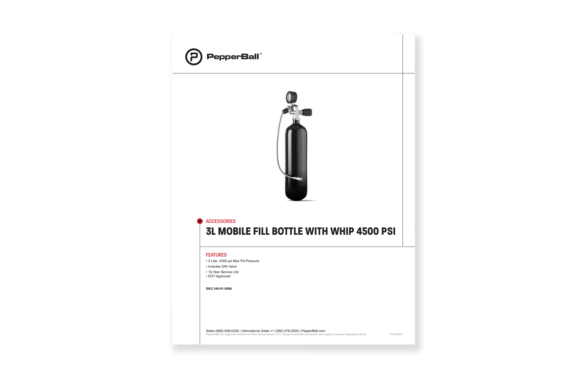 3L Mobile Fill Bottle with Whip 4500PSI