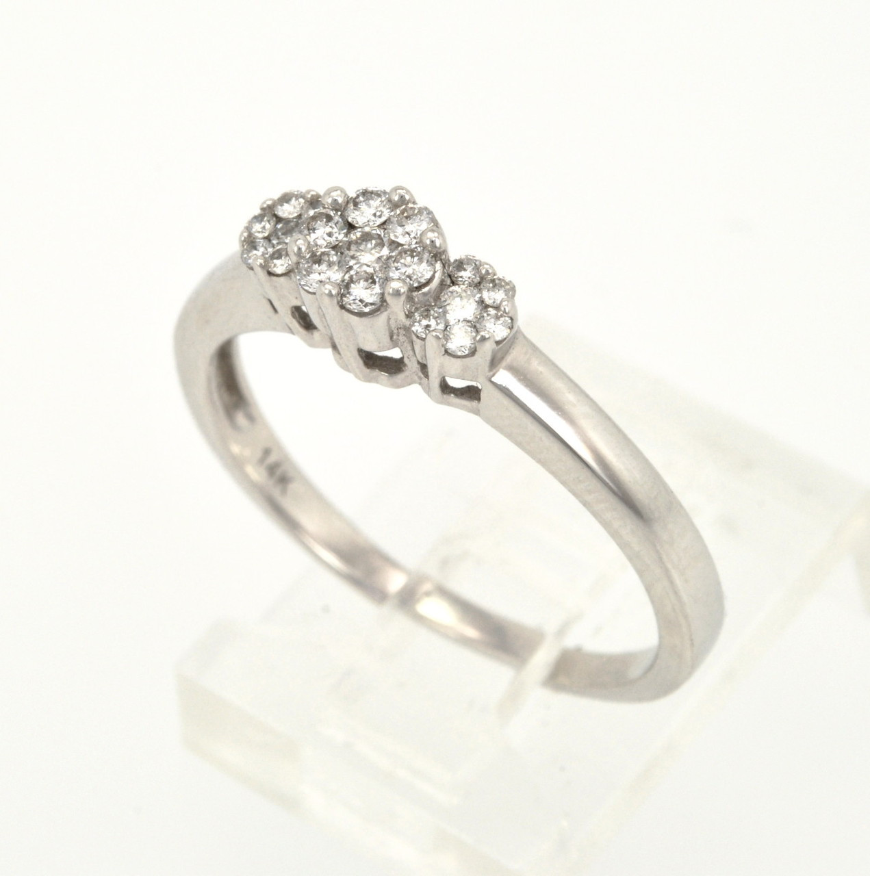 14K solid gold triple flower natural diamond ring comfort fit -  estherleejewel.com