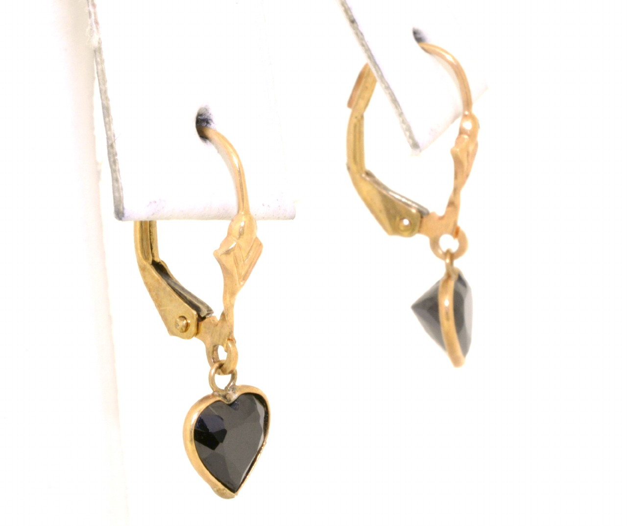 14K Yellow Gold Blue Stone Heart Shape Lever Back Earrings | Shin Brothers*