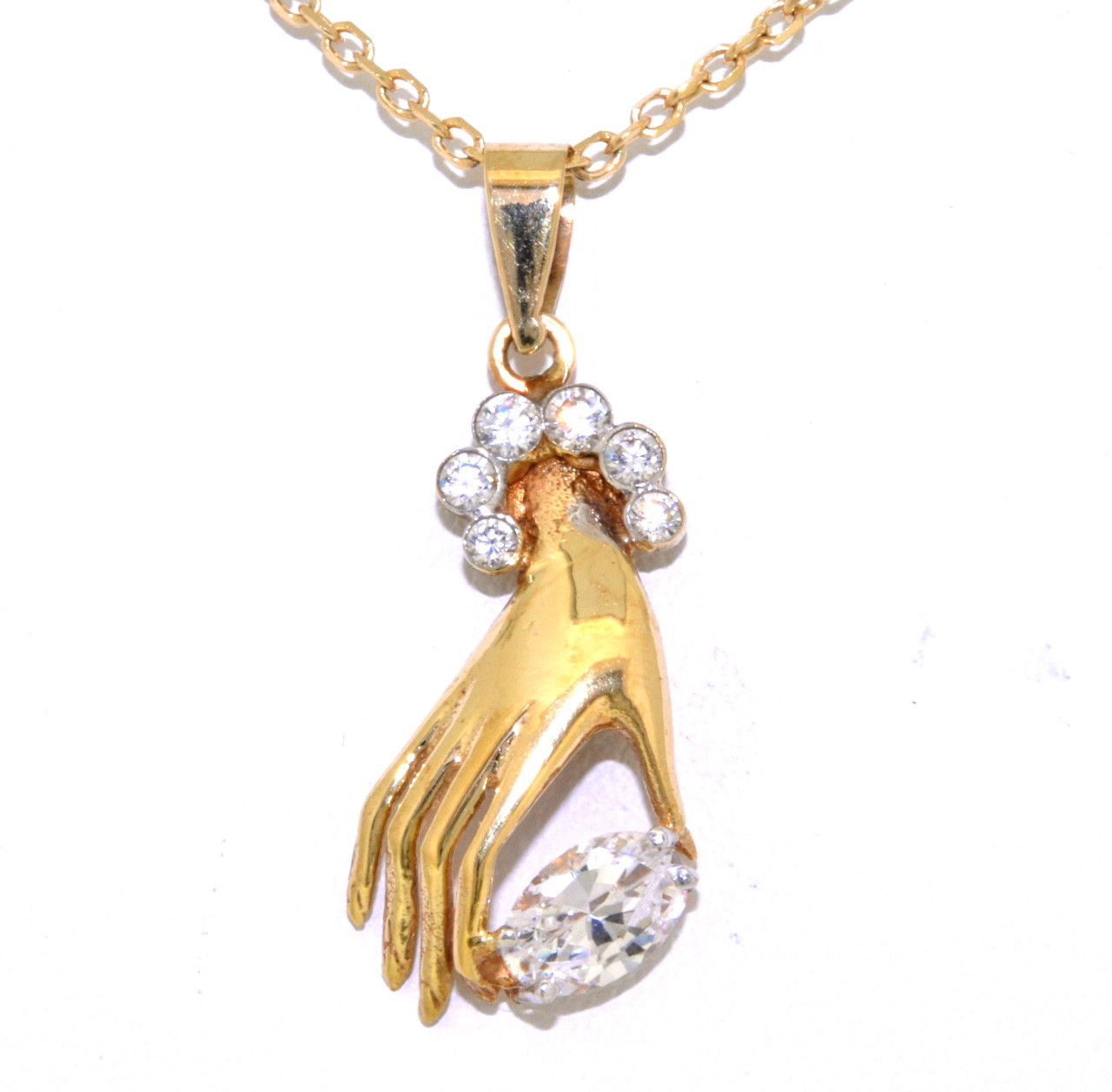 美品★ゆらきらトパーズチャーム 14K Yellow Gold Hand Charm with Cubic Zirconia | Shin
