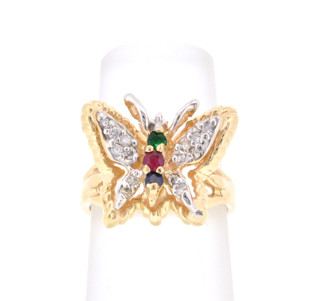 14K Yellow Gold Diamond & Multicolor Gemstone Butterfly Ring 12002299 |  Shin Brothers*