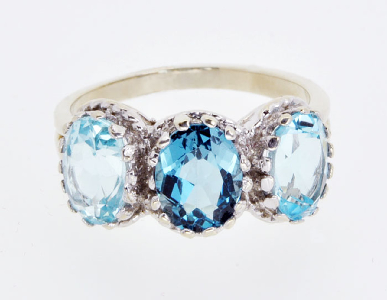 14K White Gold Three Stone Blue Topaz Ring 12000422 | Shin Brothers*