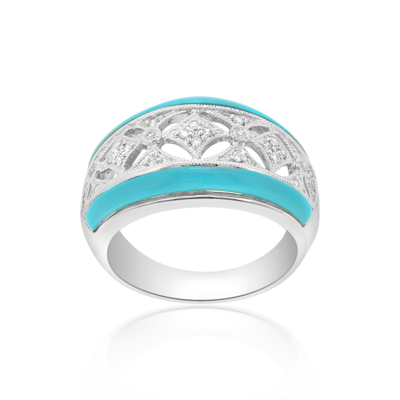 14K White Gold Diamond Turquoise Ring 12001129
