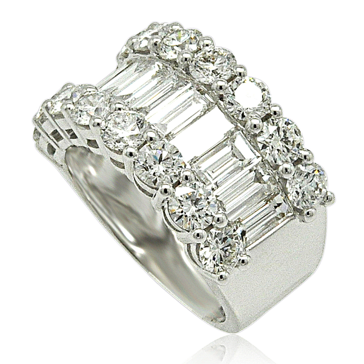 18K WHITE GOLD BAGUETTE AND ROUND DIAMOND CUSHION TOP SEMI MOUNTING, Genovese Jewelers