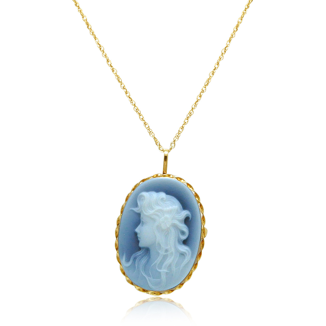 14K Yellow Gold Blue Agate Cameo Pendant/Pin 52002065 | Shin Brothers*