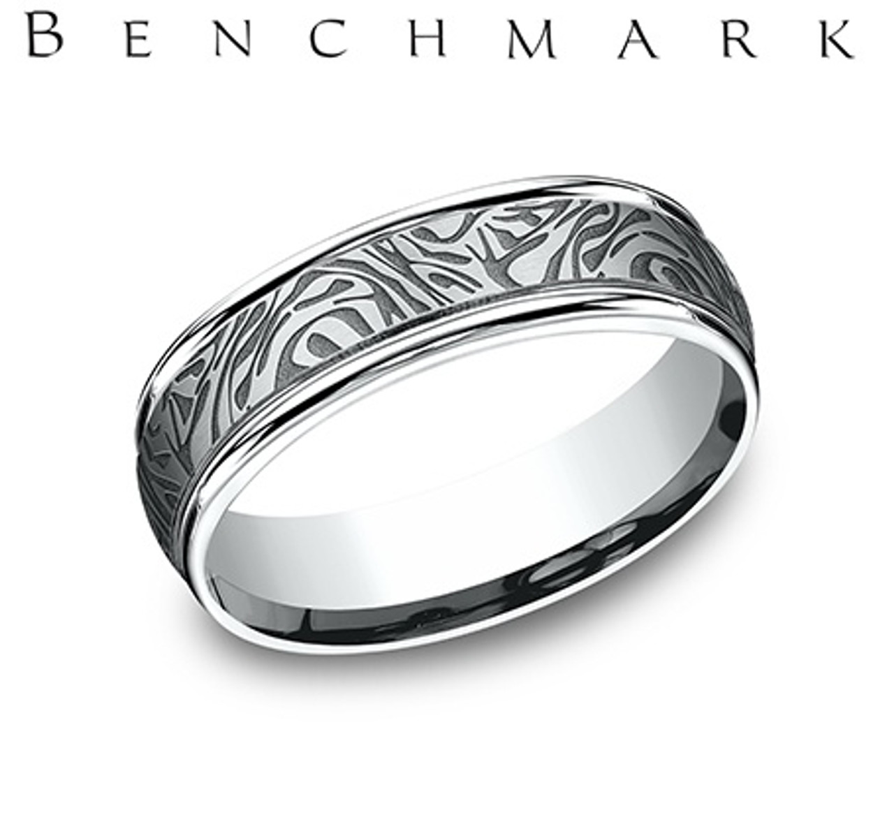 14K White Gold 6.5mm Comfort-Fit Center Mokume Pattern Design Band | Shin  Brothers*