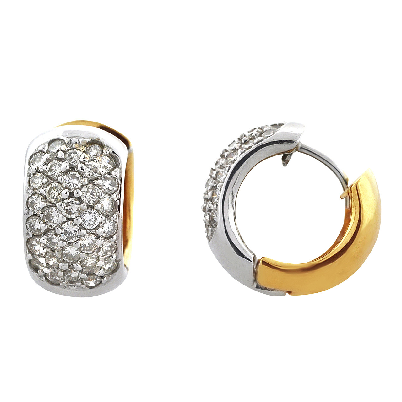 2-Tone Multi Diamond Huggie Hoop Earrings 14K Gold