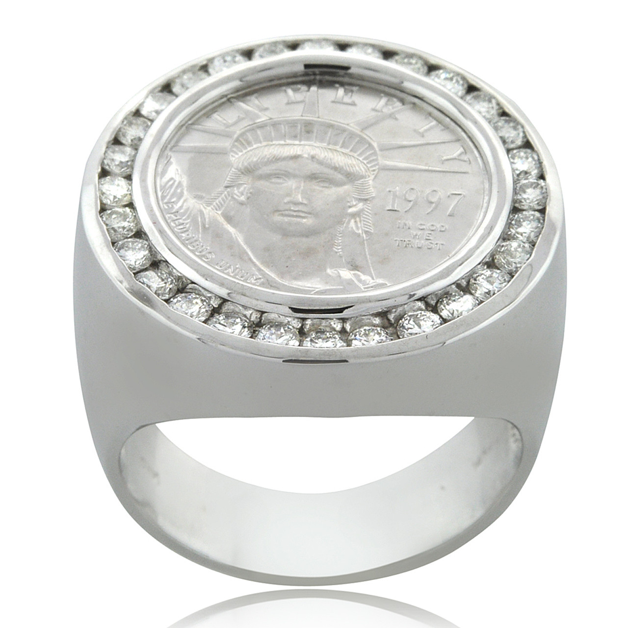 1997 1/10 oz American Platinum Eagle Coin set in 14K White Gold 0.84ct  Diamond Ring 11006351 | Shin Brothers*