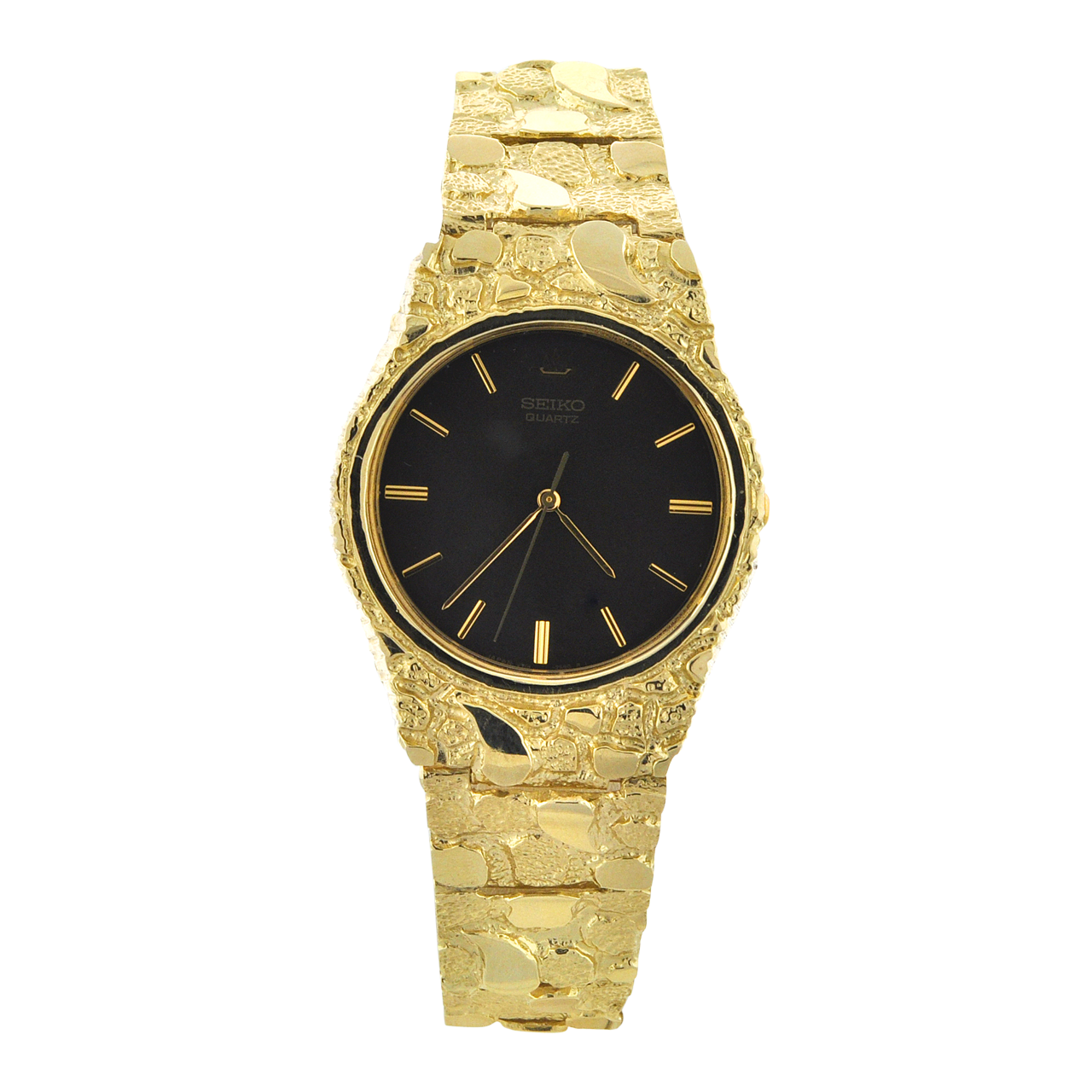 Seiko 14K Yellow Gold Nugget Black Dial Watch Japan V701-7020 R1 | Shin  Brothers Jewelers Inc.