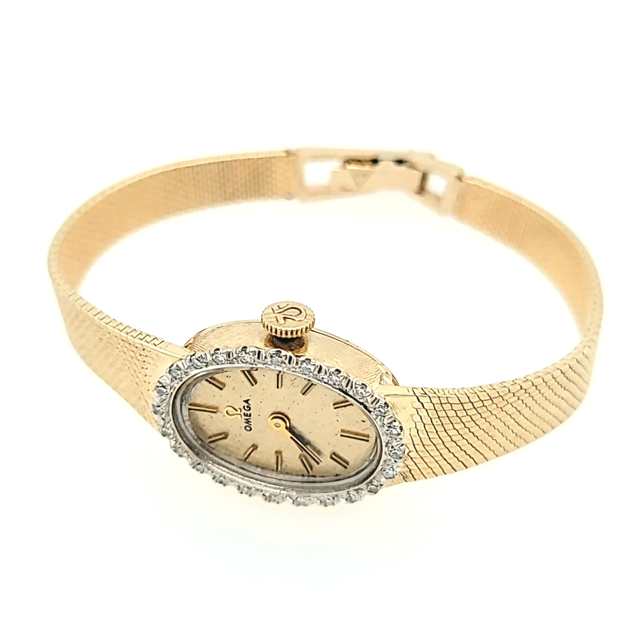 Preowned Omega Solid 14K Gold Quartz Watch with 1/4 ctw Diamonds