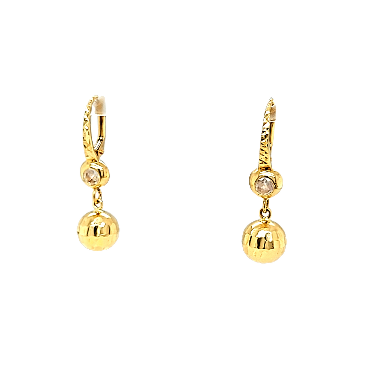 14K Yellow Gold CZ Lever Back Drop Earrings 42003215 | Shin Brothers*