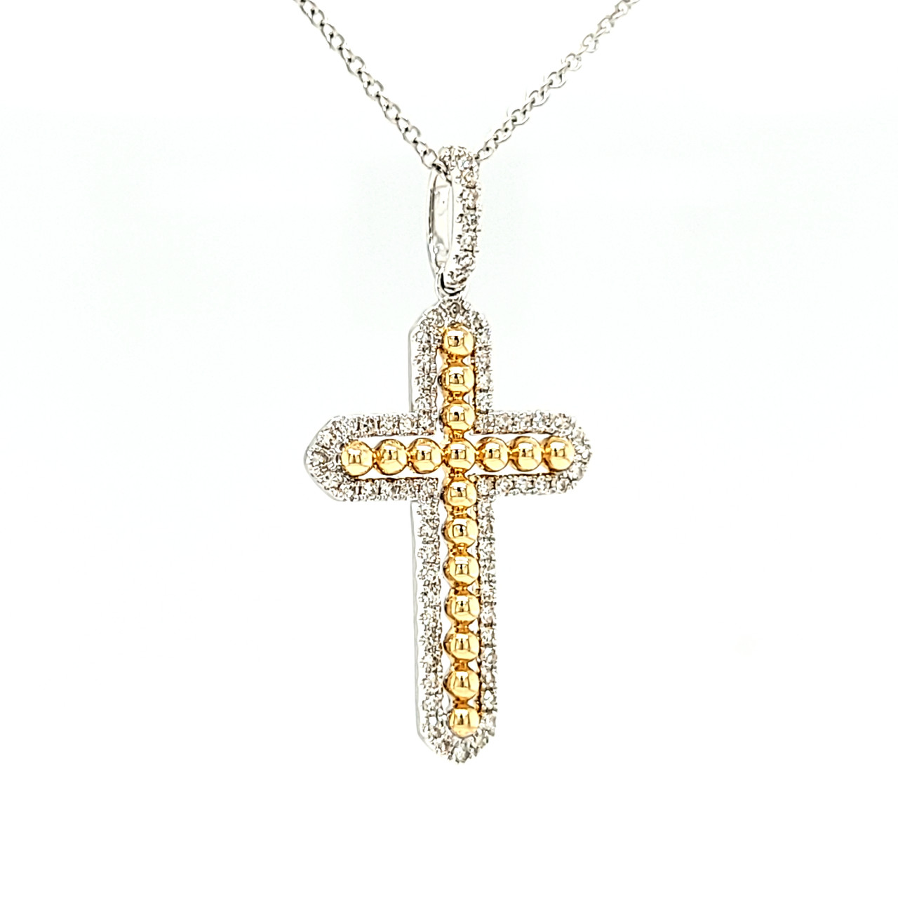 14K Two Tone Gold Diamond Cross Pendant | Shin Brothers