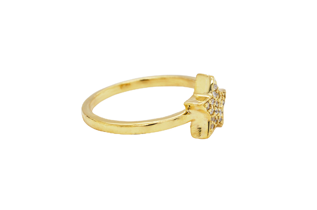 DEVAS STARDUST RING 18k ゴールド シンプル Moissanite 14k Yellow Gold Over Silver 3 Stone Design Ring