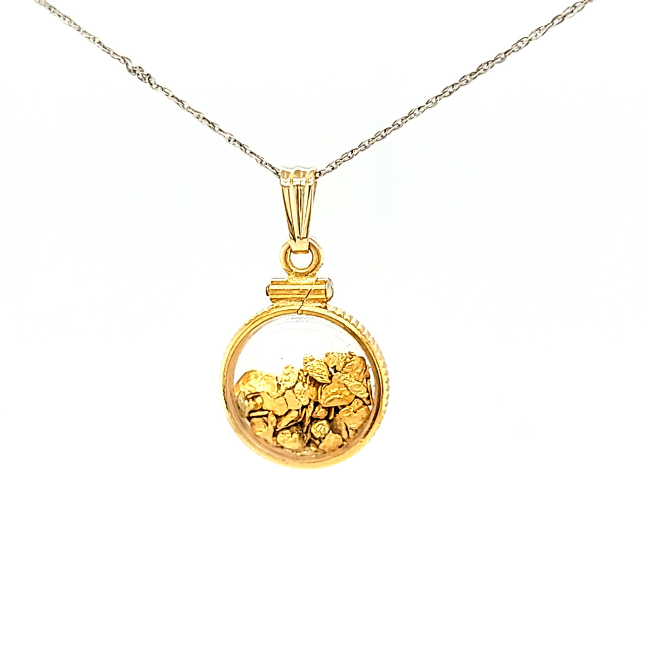 22K Gold Nugget Flakes Encased in 14K Yellow Gold Clear
