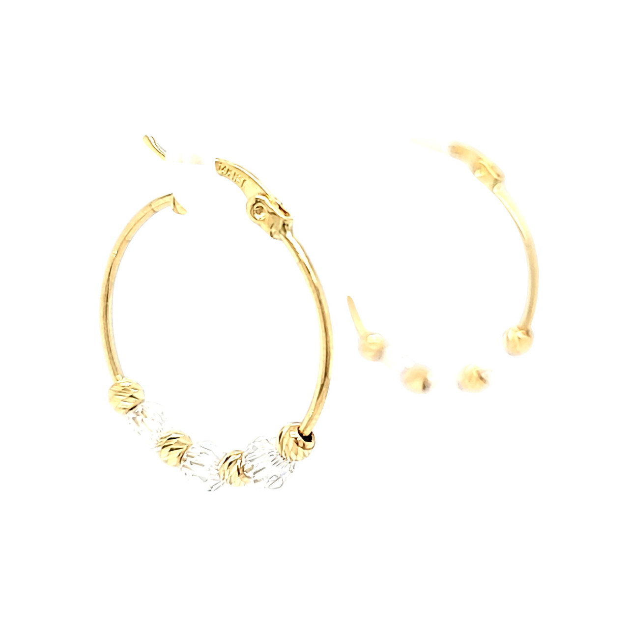 14K Yellow Gold White Crystal Bead Hoop Earrings | Shin