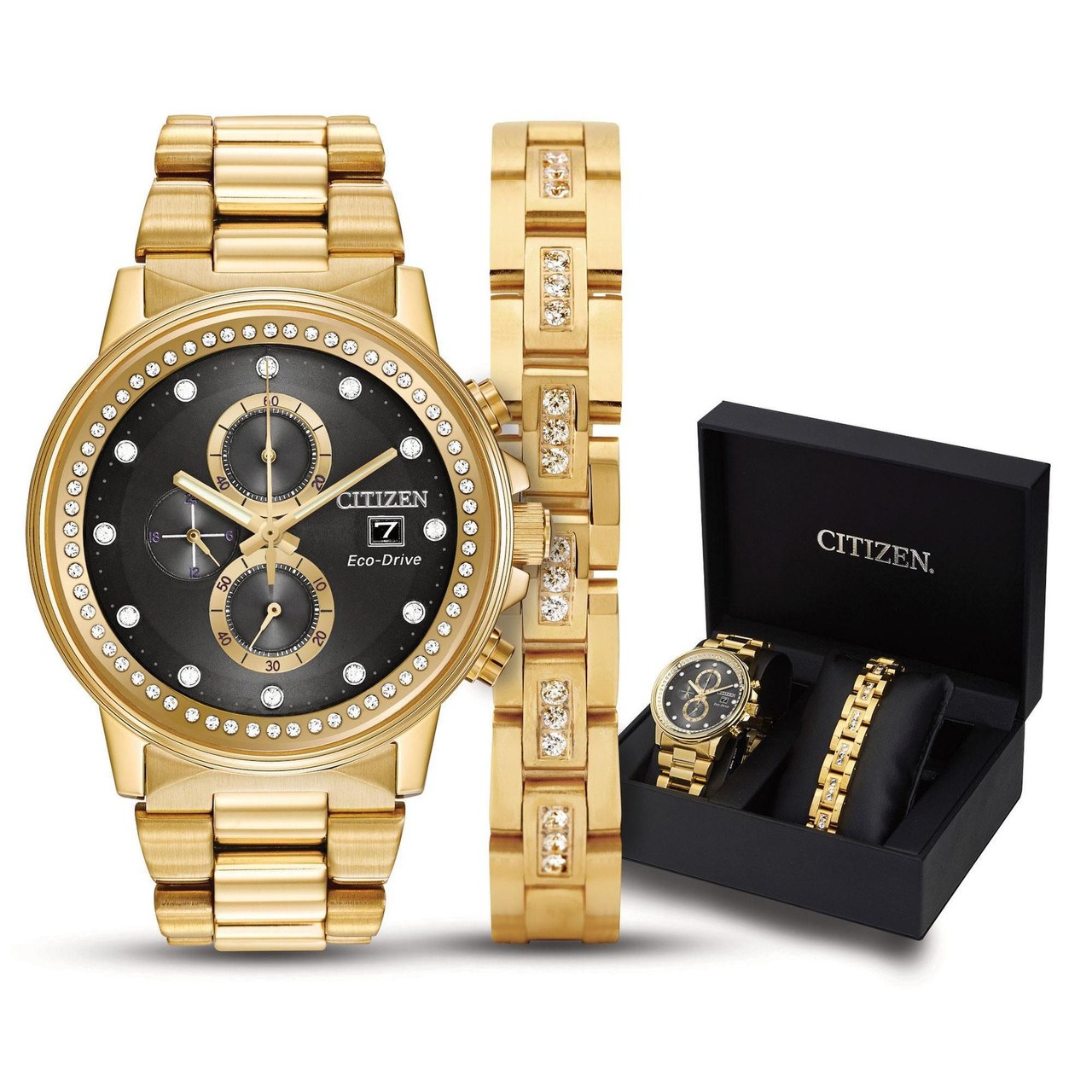 Citizen Men's Eco-Drive Crystal Yellow Gold-Tone FB3002-61E Bracelet and Watch  Set 60001182 |