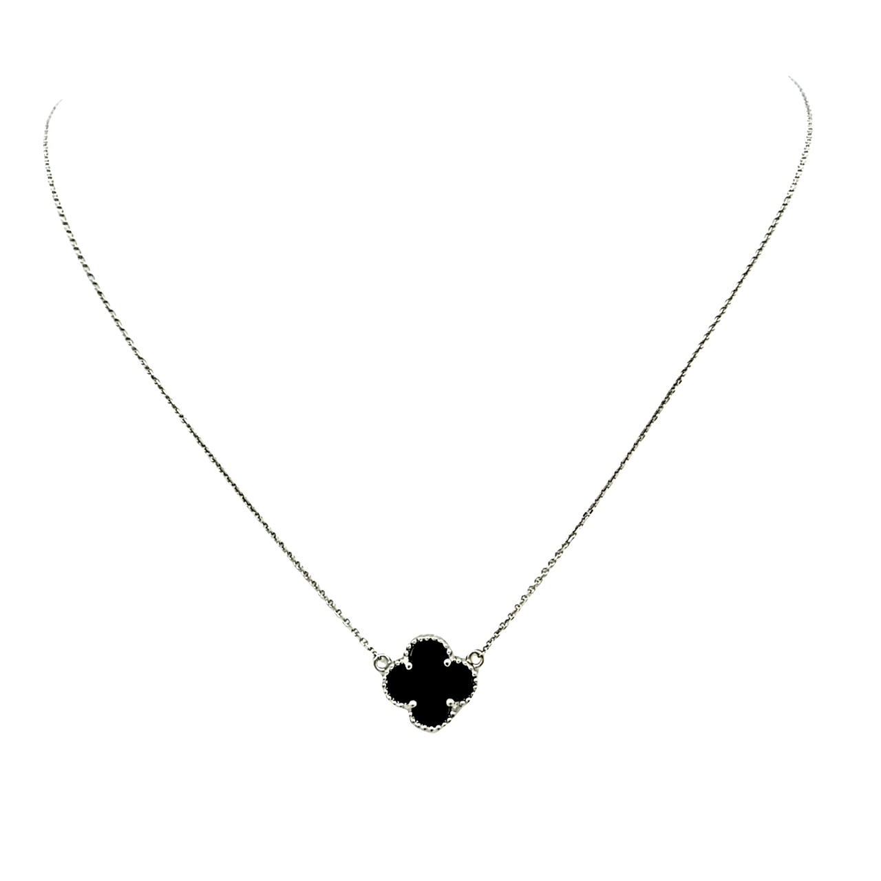 Women Black Onyx 18K Gold Plated Four-leaf Clover Necklace/Classic Fashion  Leaf Pearl Clover Necklace,925 Sterling Silver Flower Shape Malachite  Pendant Clavicle Chain (White-gold) : Amazon.in: Jewellery