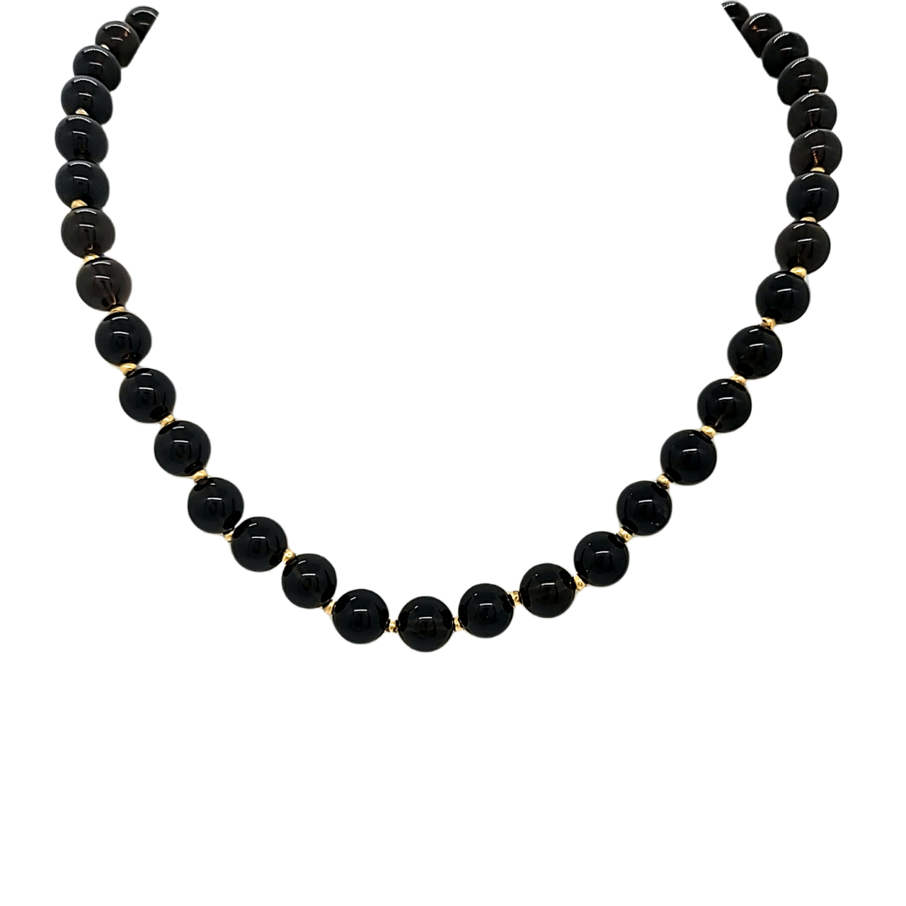 24" Onyx Bead Necklace with 14K Yellow Gold Clasp Shin Brothers