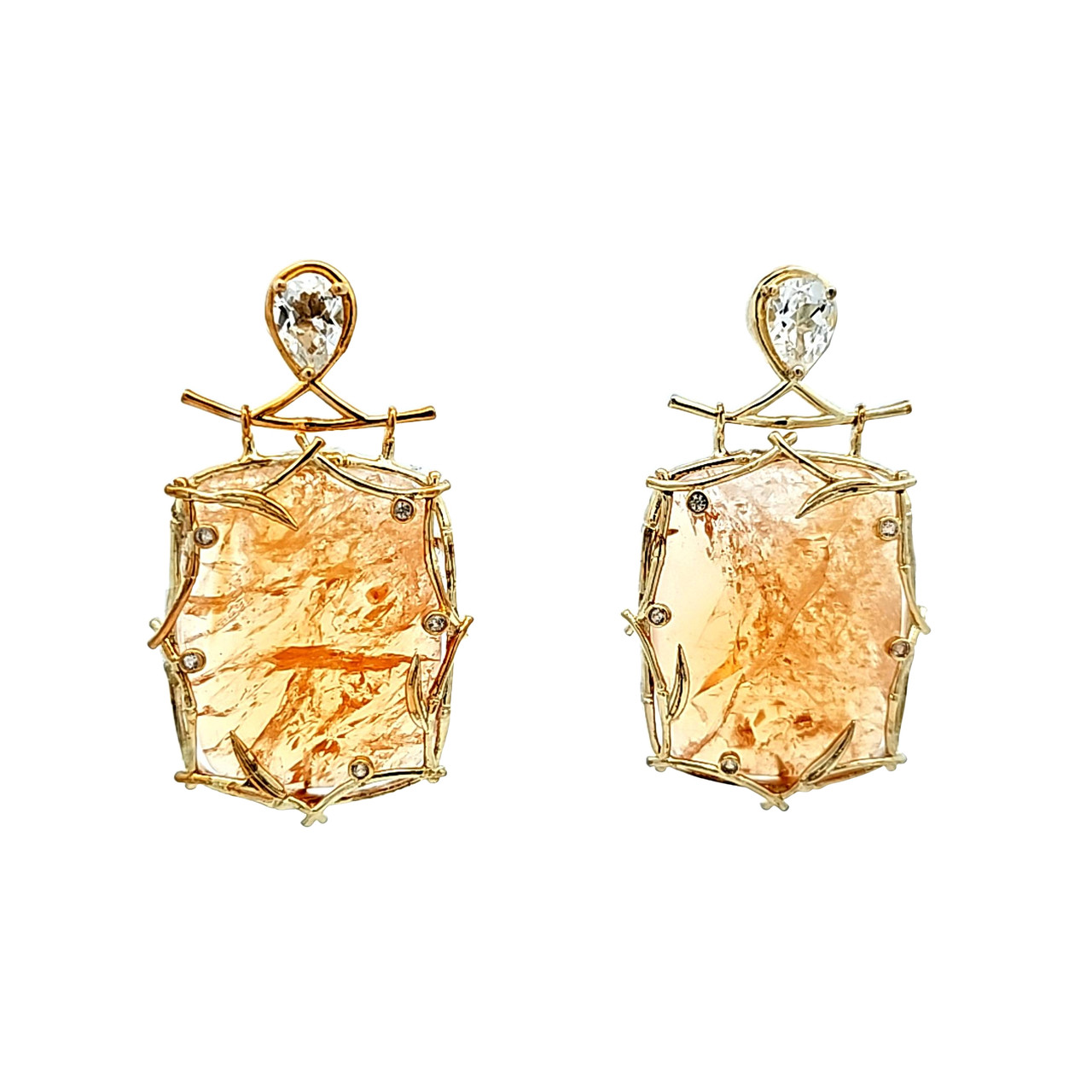 Yellow Silver Rectangle Rutilated Quartz CZ Earrings 84011048 | Shin  Brothers*