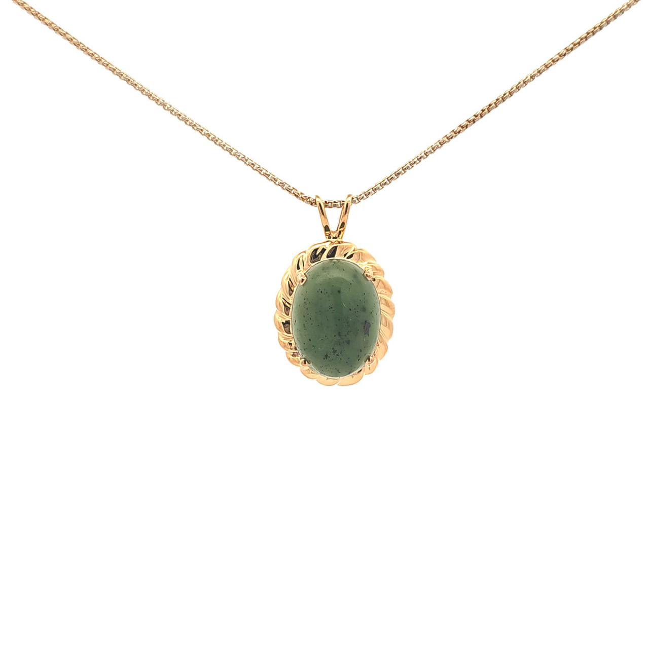 14K Yellow Gold Jade Oval Pendant 52002399 Shin Brothers**