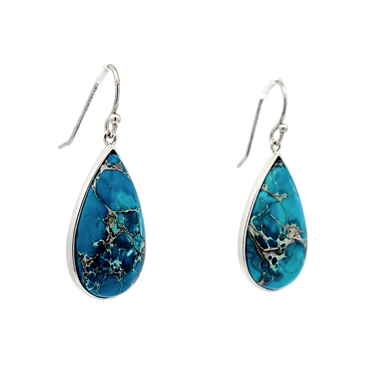 あめ Sterling Silver Blue Stone Teardrop Wire Earrings | Shin
