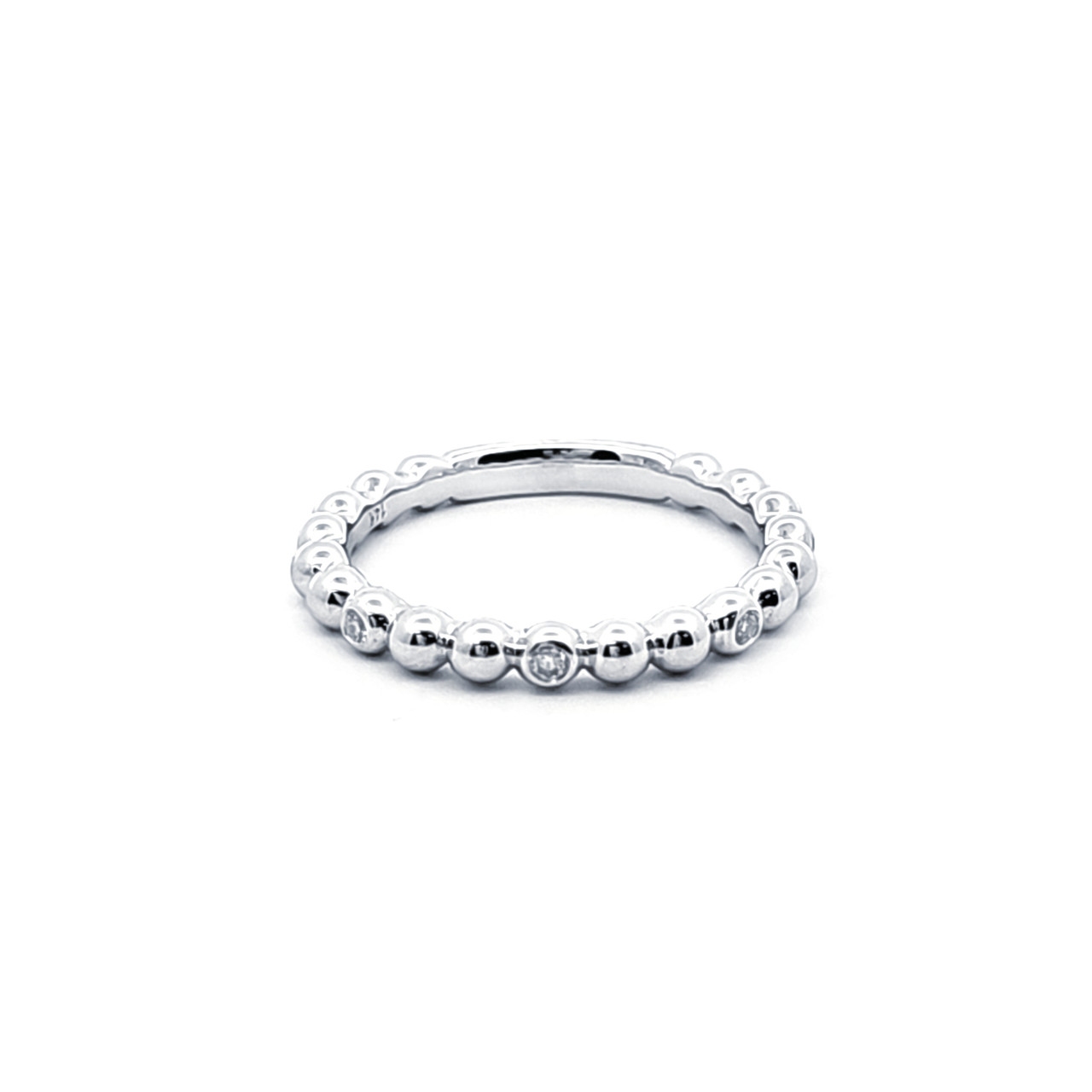 14K White Gold Beaded Diamond Stackable Ring 11007553 Shin Brothers*