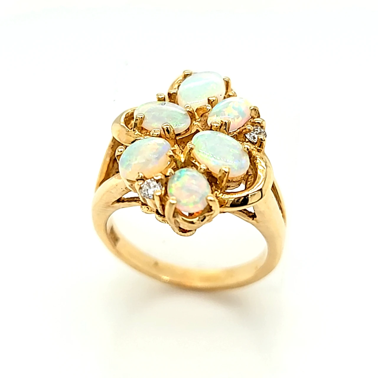 14K Yellow Gold Opal Cluster / Diamond Accents Ring | Shin  display picture 2