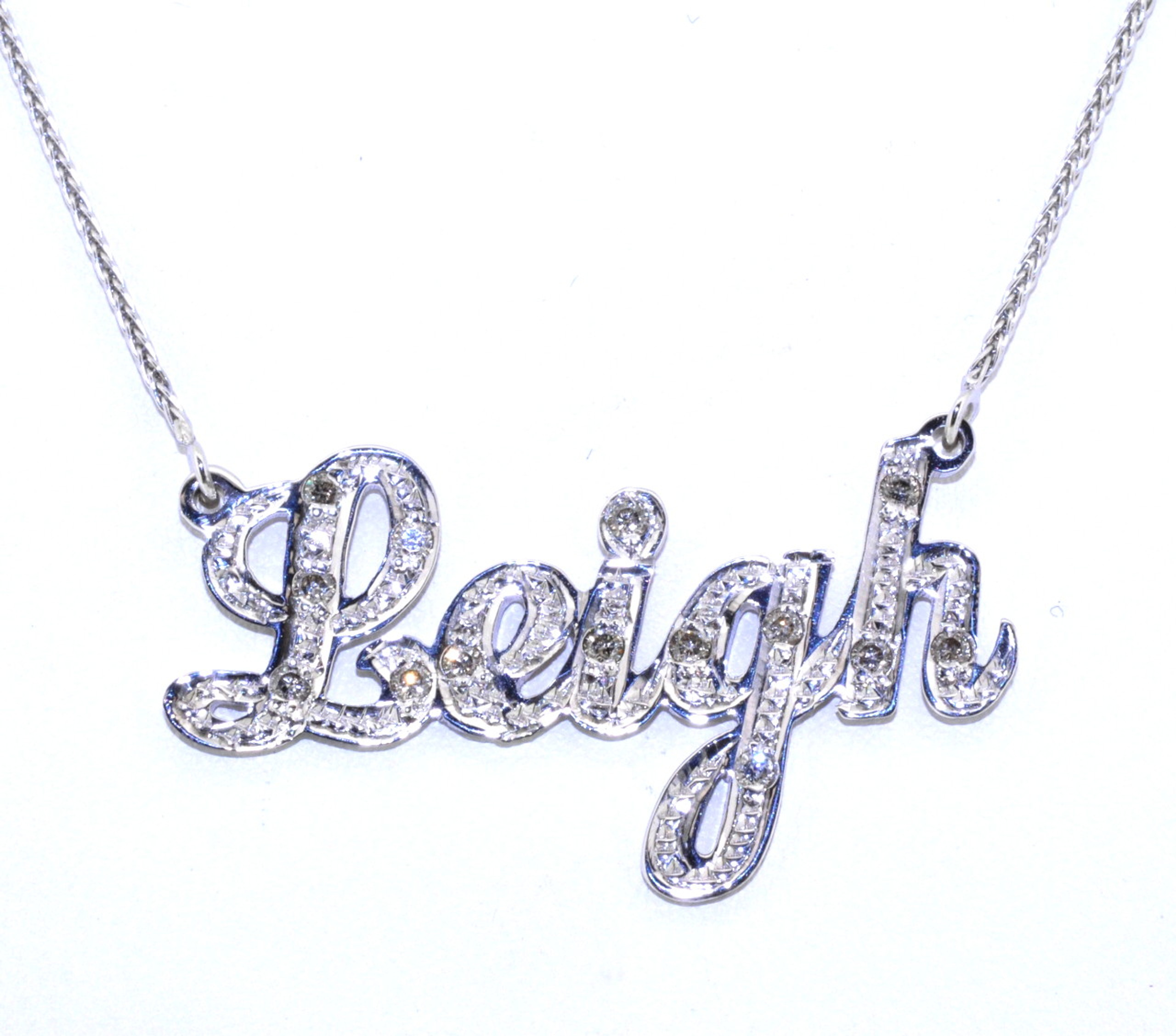 White gold diamond nameplate necklace Clearance